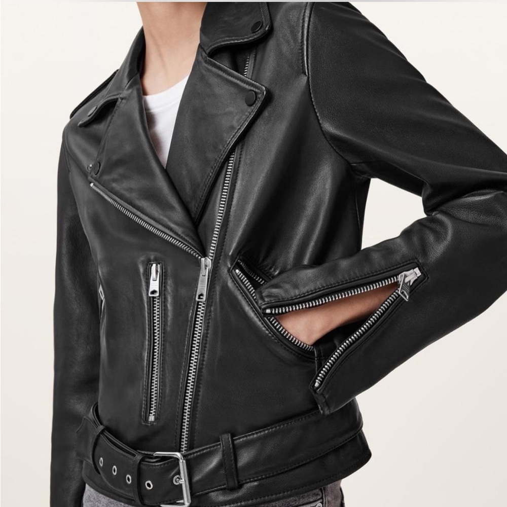 All Saints Black Leather Balfern Jacket - Picture 5 of 10